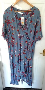 Per Una Kleid M&S Gr. 24 Blau Rot Burgund Senf Blumen Wickeloptik Neu Maxi - Bild 1 von 16
