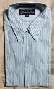 John W Nordstrom Men's Dress Shirt Blue Green Striped 100% Cotton Size 16 32 - Picture 1 of 9