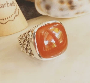 Vintage Design Ring 925er Silber 57 58 Karneol Orange Stein Siegelring Muster - Bild 1 von 10