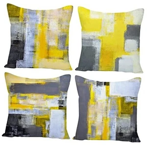 Yellow Black Grey Throw Pillow Covers 18x18 Set of 4 Decorative Cushion Cover - Picture 1 of 8