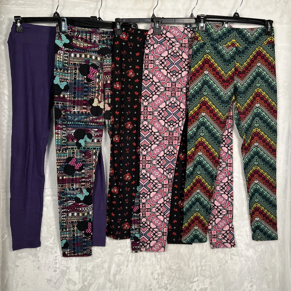 Lote de 5 Leggings Mujer LuLaRoe OS Talla Única (2 Disney/2 Aztecas/1 Sólidos) Foto 1 de 4