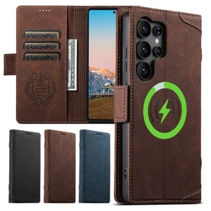 Handy Hülle Für Samsung Galaxy S25 Ultra S24 S23 S22 MagSafe Leder Wallet Case - Picture 1 of 15