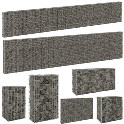 Gabionenwand Steingabionen mit Abdeckung Steinkorb Wand Mauer Zaun 3m -9m Silber - Bild 1 von 4