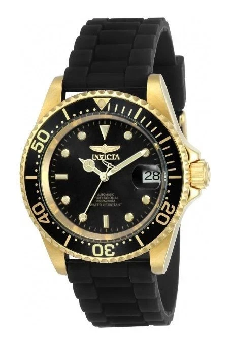 Invicta Pro Diver 黑色表盘橡胶表带自动表 NH35A 40 毫米男士腕表-23681 — 第 1/4 张图片