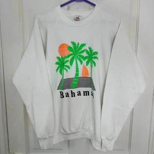 Vintage Bahamas Crewneck Sweatshirt Fruit of the Loom Made in USA White XL Vtg - Picture 1 of 10