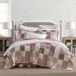 - King Quilt Set, Reversible Cotton Bedding with Matching Shams, Patchwork In... - Picture 1 of 7
