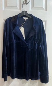 New Easel Los Angeles Velvet Velour Tunic Popon Top Pullover Shirt Blue Small - Picture 1 of 5
