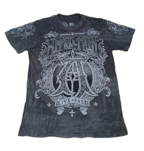 Affliction Live Fast Fleur De Lis Shirt USA Made Rare Mens Sz Medium Black Goth - Bild 1 von 8