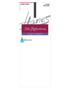 Hanes Silk Reflections Knee Highs Tights 6-Pack Reinforced Toe Cool Comfort - Picture 1 of 12