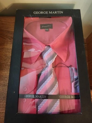 Juego de Camisa, Corbata y Pañuelo George Martin Rosa Oscuro Talla 3XL 38-39 19-19 1/2 Foto 1 de 4