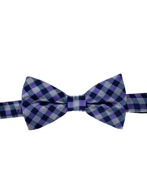 IZOD 真丝领结预绑男式格子蓝色紫色可调节男式领结 — 第 1/3 张图片