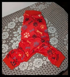 NEW Red Multi-Color Paw Print Light Weight Dog 4-Legged Pajamas Size S - Picture 1 of 3