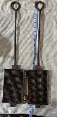 Antique Cast Iron Waffle Iron #945 — Long Handles — Primitive Rustic, Farmhouse - Image 1 of 4