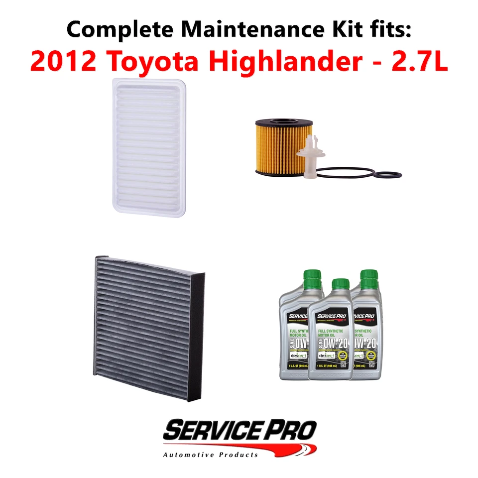 2012 Toyota Highlander 2.7L Complete Cabin, Air & Oil Filter Kit (0W-20) - Image 1 of 4