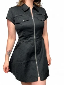 NWT Orchid Bloom Grommet Zip Up Shirt Dress Size 12 Goth Pinup Rockabilly - Picture 1 of 12