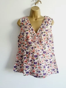 BODEN Blouse Size 14 Sleeveless Flowery Cotton Top Holiday Casual Summer Sun - Picture 1 of 8