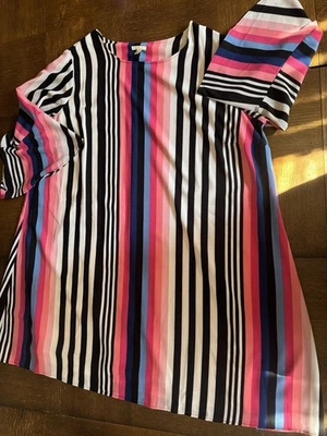 Cato 26/28W Pink Black Vertical Striped Crepe Bell Sleeve A-Line Dress Plus 3X - Image 1 of 4