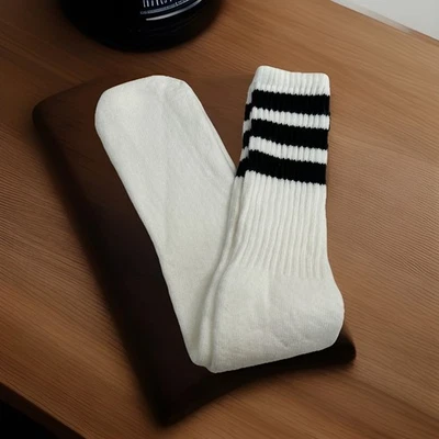 VTG Tube Socks Cushion 80s Acrylic Blend Black White 19” USA Made - Image 1 of 4