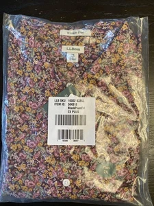 LL Bean Wrinkle Free Button Shirt Womens Floral Long Slv Plum 2x Plus NEW - Picture 1 of 5