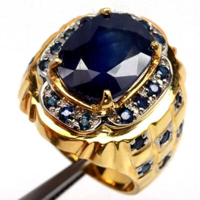 925 Sterlingsilber 10 x 13 Mm. Blauer Saphir Zweifarbig Schmuck Ringgröße 8.75 - Bild 1 von 4