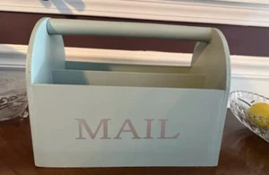 Indoor Wooden Mailbox - Beautiful Teal W/ Silver Letters - Picture 1 of 3