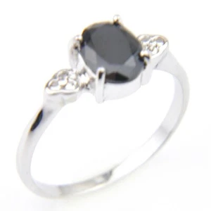 Shine 8*6MM Oval Natural Black Agate Gemstone Silver Rings Size 7~9 Women Gifts - Picture 1 of 6