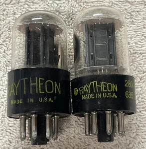 Pair Raytheon 6SN7GT Short Bottle Black Plate 2 Hole Side D Getter TV7 Strong - Picture 1 of 3