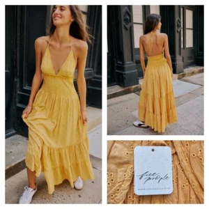 Free People Pintuck Paradise Maxi Dress Golden Glow Size XS NWT $168 - Picture 1 of 7