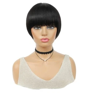 8inch Brazilian Straight Bob Wig With Bangs Black Human Hair Wig For Black Women - Picture 1 of 6