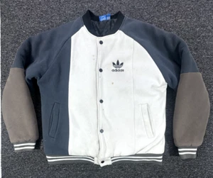 Adidas Varsity Jacket Mens Medium Quilted Bomber Snap Button Colour Block - Picture 1 of 15