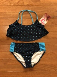 Girl's Kanu Surf 2 Piece Swimsuit Size 14 Navy/Turquoise Polka Dot NWT - Picture 1 of 7
