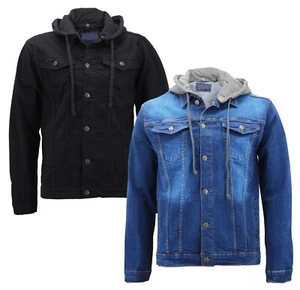 Boy's Kids Classic Button Up Removable Hood Slim Fit Stretch Denim Jean Jacket - Picture 1 of 17