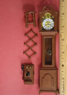 4-pc LOT Dollhouse Miniature styrene Grandfather Clock phone hat rack stool 1:12 - Image 1 of 4