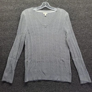 Sonoma Womens Sweater Sz Large Gray Cable Knit V Neck Cotton Blend Pullover - Picture 1 of 7