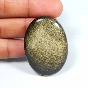 Golden Sheen Obsidian Cabochon Oval Shape Natural Sparkle Gemstone 74 Cts #6038 - Picture 1 of 7