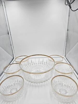Juego de 7 cuencos vintage de vidrio transparente Francia Arcoroc diamante ensalada bayas  Foto 1 de 4