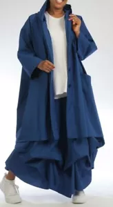 PLUS SIZE BLUE COTTON 2 POCKETS OVERSIZED HOODED LONG JACKET Size 28-32 - Picture 1 of 5