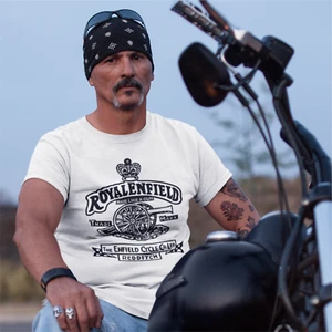 Retro Vintage Classic Royal Enfield Motorcycle Gun Logo Premium Biker T-Shirt - Bild 1 von 7