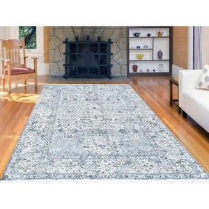 6'x9'3" Ivory Distressed Oushak Silk with Textured Wool Hand Knotted Rug R59478 - Picture 1 of 7