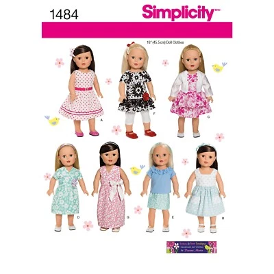 SIMPLICITY 1484 DOLLS CLOTHES Sewing Pattern Sizes 18" - 45.5cms DAY WEAR - Image 1 of 4