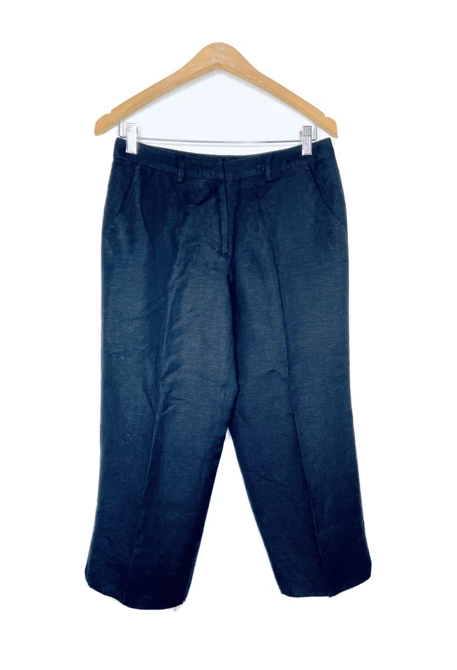 Pantology 女式黑色 Capri 3/4 长度亚麻裤子 4 码娇小衬里 — 第 1/4 张图片