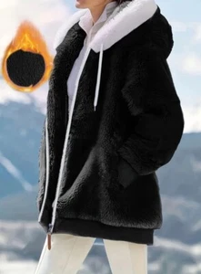 Black Fleece Jacket Coat Xxl Size 18 Hooded - Picture 1 of 11