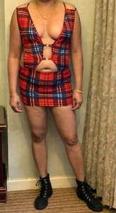 Tartan Women's Mini Dress Gothic Punk Sissy Soft High Waist Short Ringlet 6-24 - Picture 1 of 12