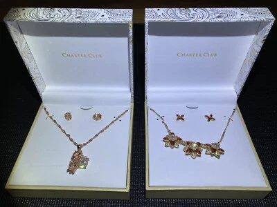 Collar y pendiente Charter Club de cristal tono dorado *** Lote de 2 *** Foto 1 de 4