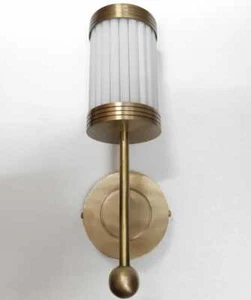 Antique Old Vintage Art Deco Brass & Milk Glass Rod Ship Light Wall Sconces Lamp - Picture 1 of 6