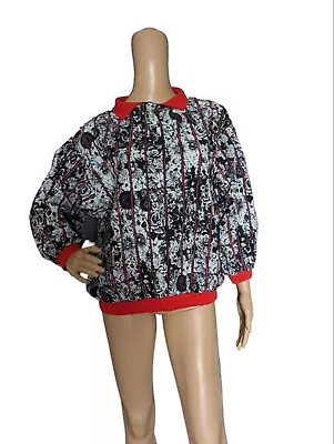 Vintage 80s Flowers & Stripes Graphic Print Parachute Track Top Blouse Shirt - Image 1 of 4