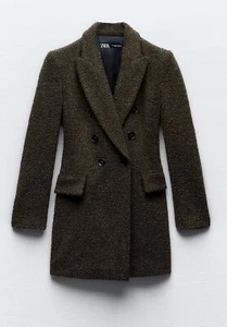 ZARA LONG DOUBLE-BREASTED BOUCLE BLAZER JACKET DRESS KHAKI NEW FW24 SIZE M - Picture 1 of 8
