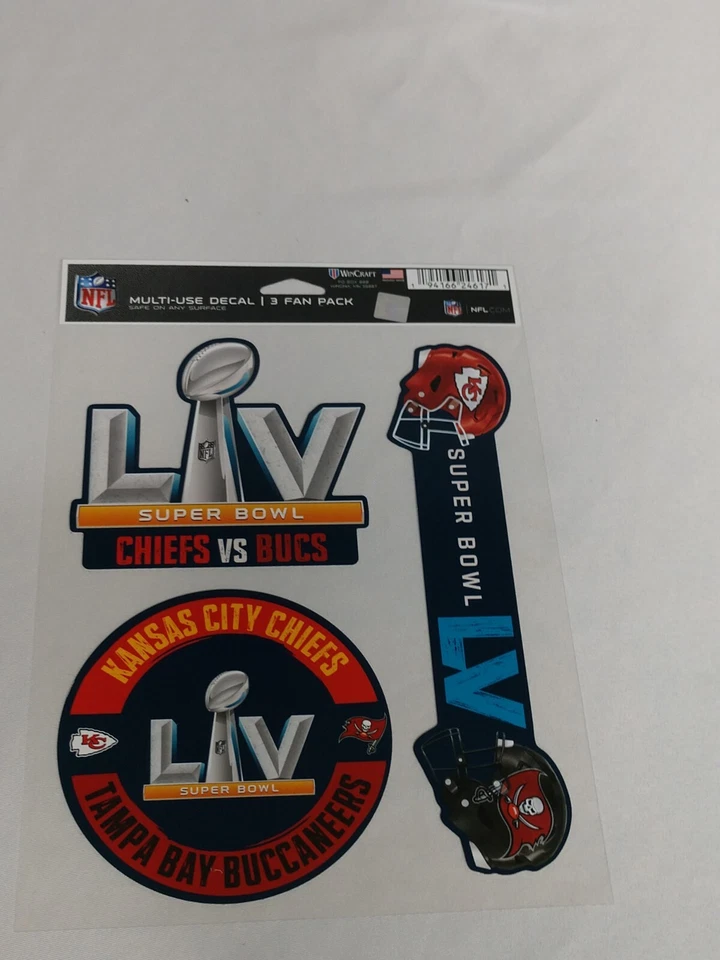 Chiefs Buccaneers Super Bowl LV Wincraft Multi-use Decal 3 Pack