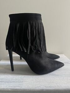 Aldo Black Suede Tasseled Ankle Boots Size 39 AU8
