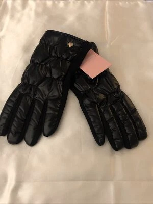 Guantes acolchados hinchados de cuero sintético negro Juicy Couture logotipo de corazón tono dorado nuevos con etiquetas Foto 1 de 4